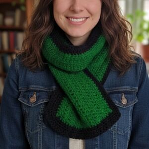 Green and Black Crochet Unisex Scarf